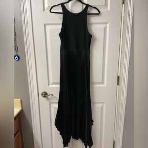 Theory Black Asymmetrical Pleated Dress